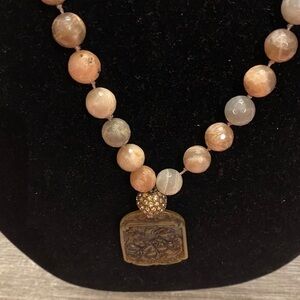 20” natural stone necklace with carved pendant beautifully carved from 2…